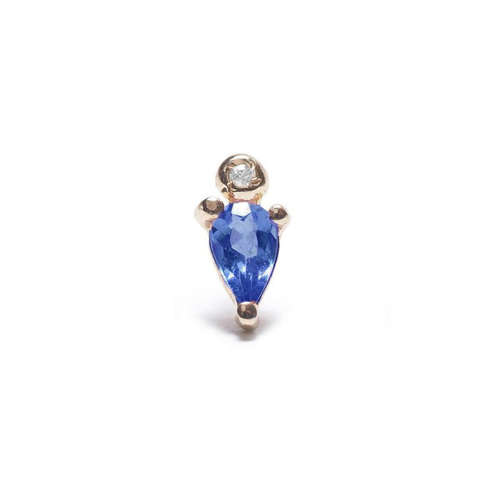 Scosha | Droplet Stud with Blue Sapphire + Diamond